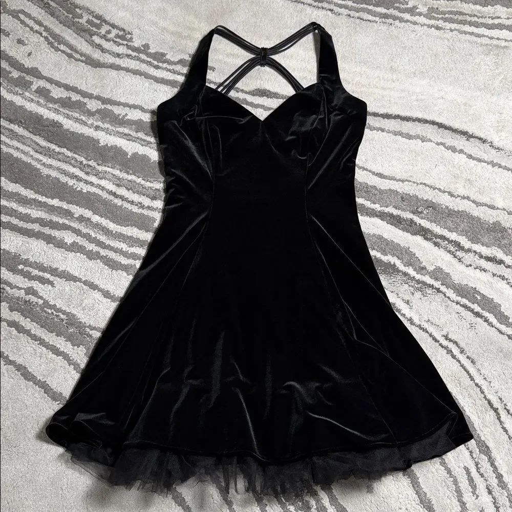 Betsy & Adam Black Velvet Mini Dress with Strappy Back